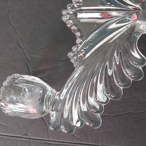 Retro Taper Twin Candleholder Molded Clear Glass has some weight to it.6inHx7inW - Picture 7 of 9